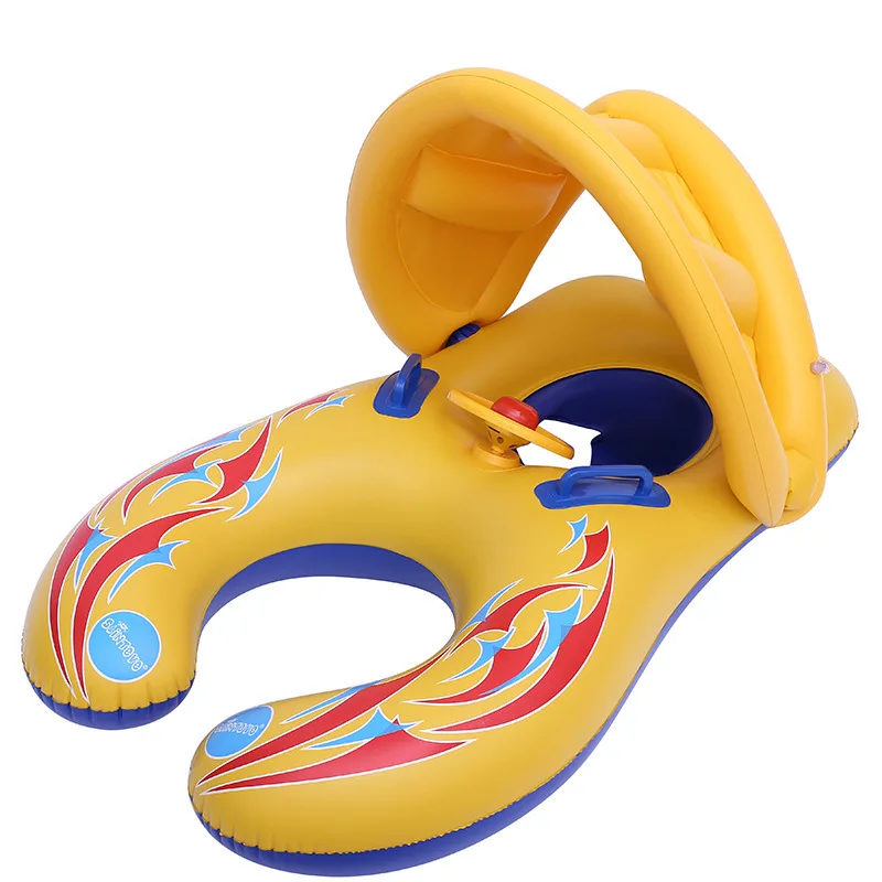 Baby Pool Float Ring With Removable Subshade Mother Children Swim Circle Inflatable Safety Swimming Ring Float Seat