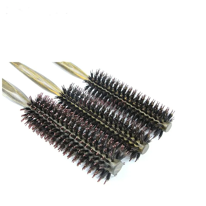 Hair Salon Hair Stylist Dedicated Wooden Comb Pig Bristle Comb Hair Curling Anti-static Roller Comb Hair Styling Comb Sale