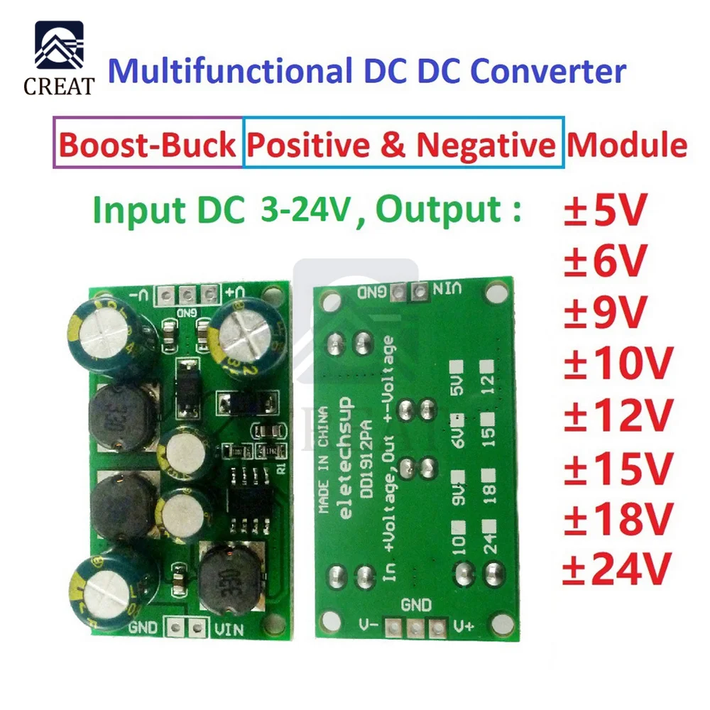 DD1912PA 2 in 1 8W Boost-Buck Dual +- Voltage Board 3-24V to 5V 6V 9V 10V 12V 15V 18V 24V for ADC DAC LCD op-amp Speaker