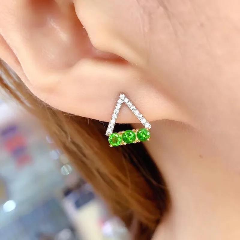 

Triangle Natural Diopside earring Natural real Diopside 925 sterling silver For men or women