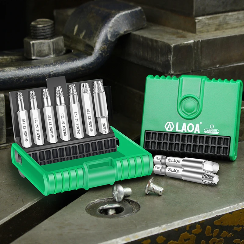 LAOA 7-Piece Damaged Screw Extractor Set Bit Torx Guide, Broken Quick Extractor Broken Bolt Screw Extraction Tool