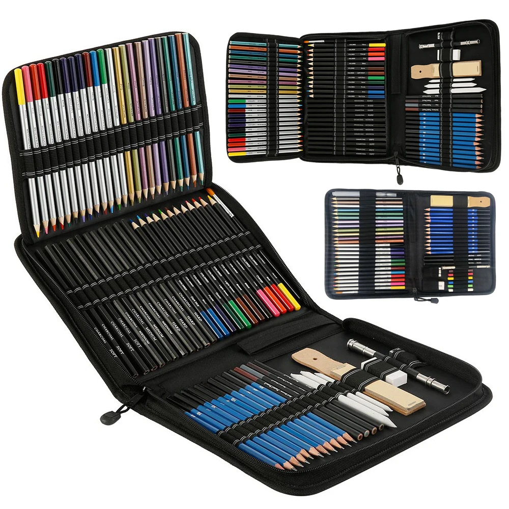 Sketching and Charcoal Art Kit Drawing Sketch Pencils Set Colored Pencils Artist Kit Art Supplies for Kids Student Gift