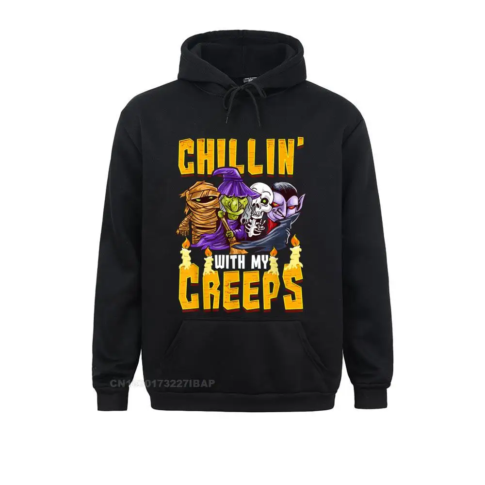 

Halloween Chillin' With My Creeps Funny Humor Men Boys Special Men's Sweatshirts Hip hop Hoodies Long Sleeve Tight Hoods