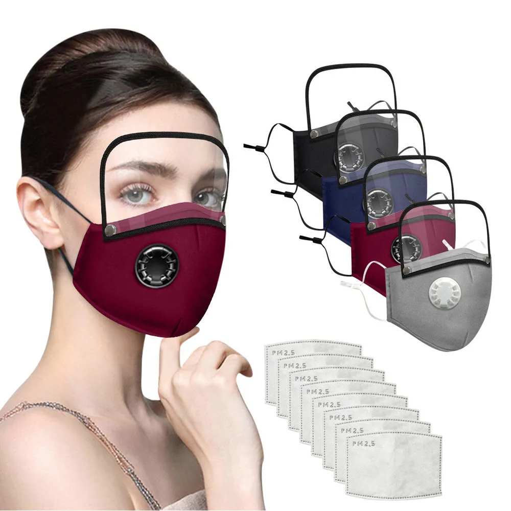 Reusable Washable Face Masks with10 Replaceable Pm2.5 Filter Mouth Mask Dust Windproof Cotton Valve Respirator with Goggles Mask