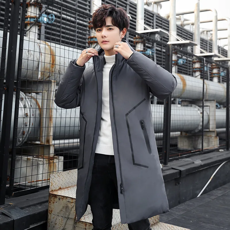 

Down Jacket Men's Casual Versitile 2019 Korean-style Hooded Jacket Men's Mid-length Warm White Duck down Jacket