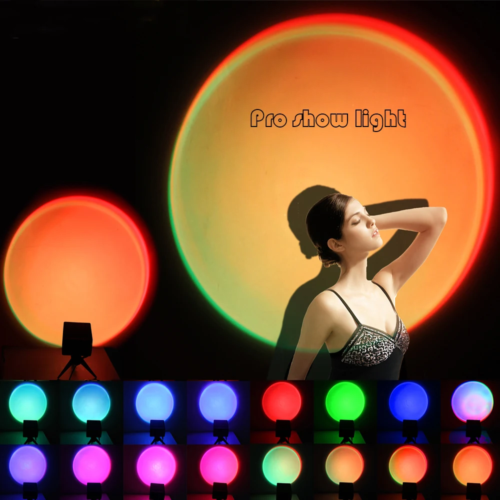 

Sunset Projection Night Lights 16 Colors Sun Set Magic Lantern Live Broadcast Background Christmas Lamp Projector Remote Control