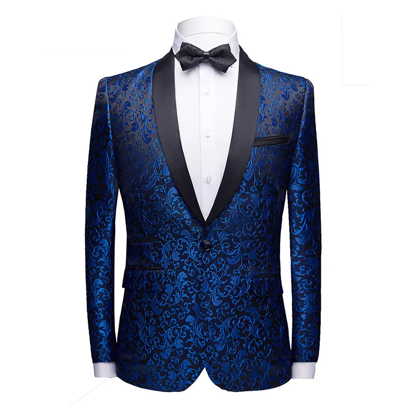 

Men Tuxedo Jacket Slim Fit Fashion Casual Blazer Shawl Lapel Floral Jacquard Stage Costume Wedding Groom Party Prom Banquet Ball