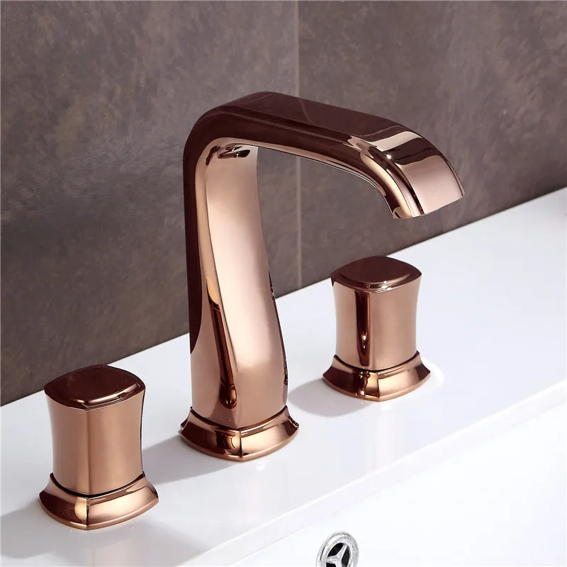 

Copper Bathroom Basin Faucets Brass Widespread Sink Mixer Tap Hot & Cold Lavatory Crane 2 Handle 3 Hole White Gold/Chrome/Black