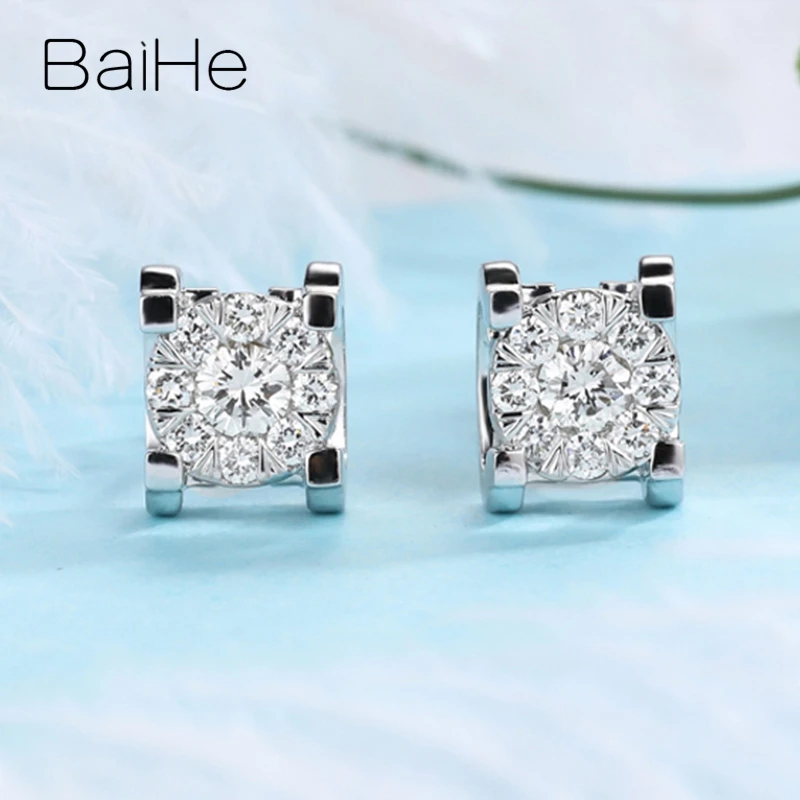 BAIHE Solid 14K White Gold H/SI Natural Diamond Bull Head Group Inlaid Stud Earrings Women Men Fine Jewelry boucle d’oreille