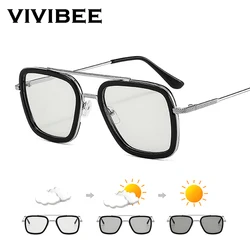 VIVIBEE-Óculos Fotocromáticos Quadrados para Homens e Mulheres, Anti Óculos de Bloqueio de Luz Azul, Óculos de Metal Retro