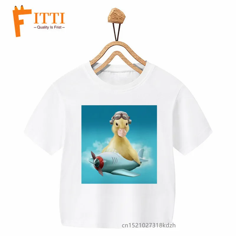 Cute DUCK HAVE FUN Print Boys/Girls White T-shirt Kid Summer Harajuku Kawaii Funny Clothes Little Baby Y2K Clothes,Drop Ship