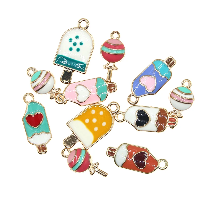 10pcs/lot Cute Lollipop Candy Enamel Ice Cream Charms Pendants Charm For Earrings Jewelry Making Dangle Finding XL1022