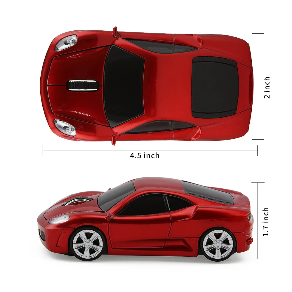 CHYI-ratón de ordenador inalámbrico con forma de coche, periférico pequeño y ergonómico con Usb óptico, diseño 3d de dibujos animados LED, 2,4 Ghz,