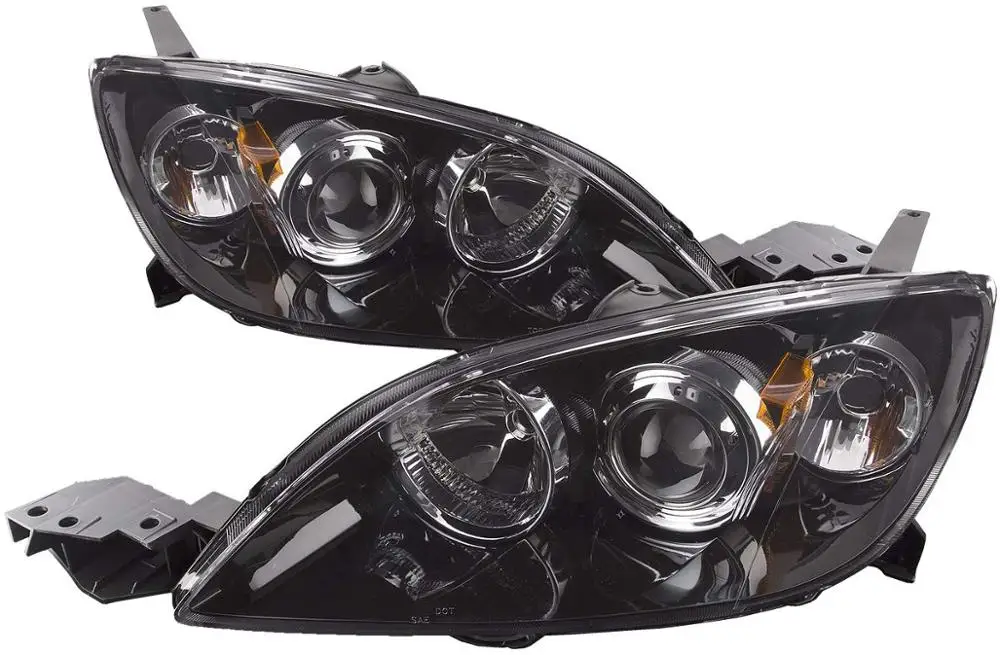 

Black Housing Halogen Headlights Compatible with For Mazda 3 Hatchback 5 Door 2004-2009 Includes Left and Right side Headlamps