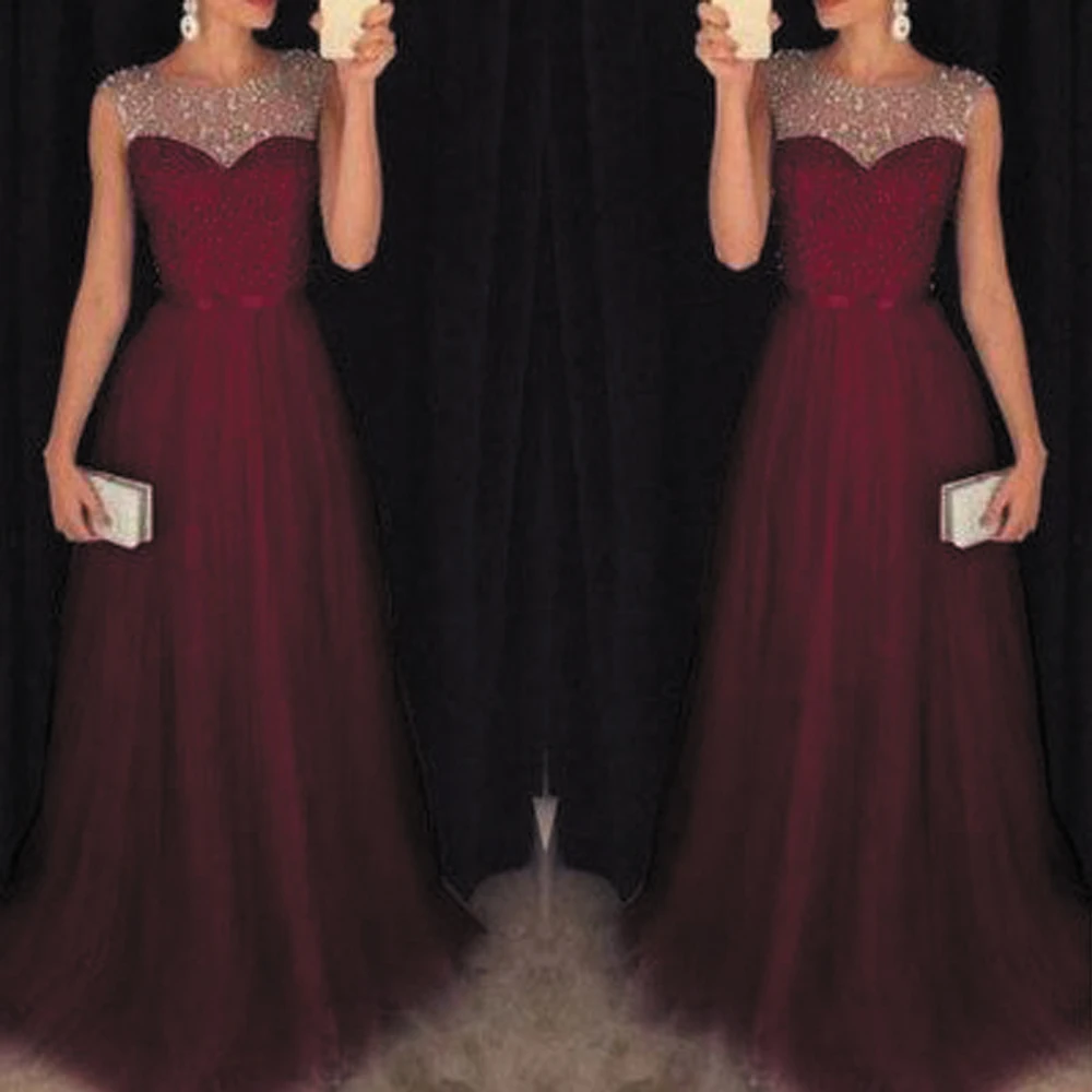 SuperKimJo Burgundy Prom Dresses 2020 Beaded Tulle Elegant Cheap Prom Gowns Vestido De Festa De Longo