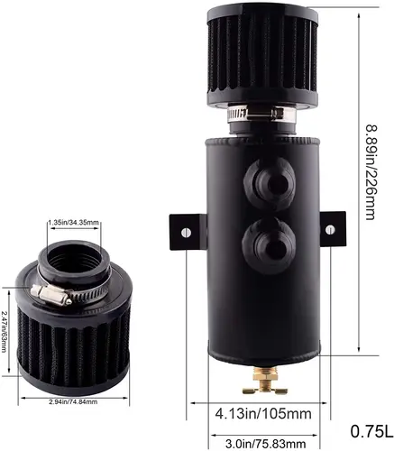 Imagen 2 del producto Tanque de depósito de escape de lata de captura de aceite AN10 de aluminio de 750ml con filtro de ventilación Kit deflectorado tanque de combustible OCC-1011
