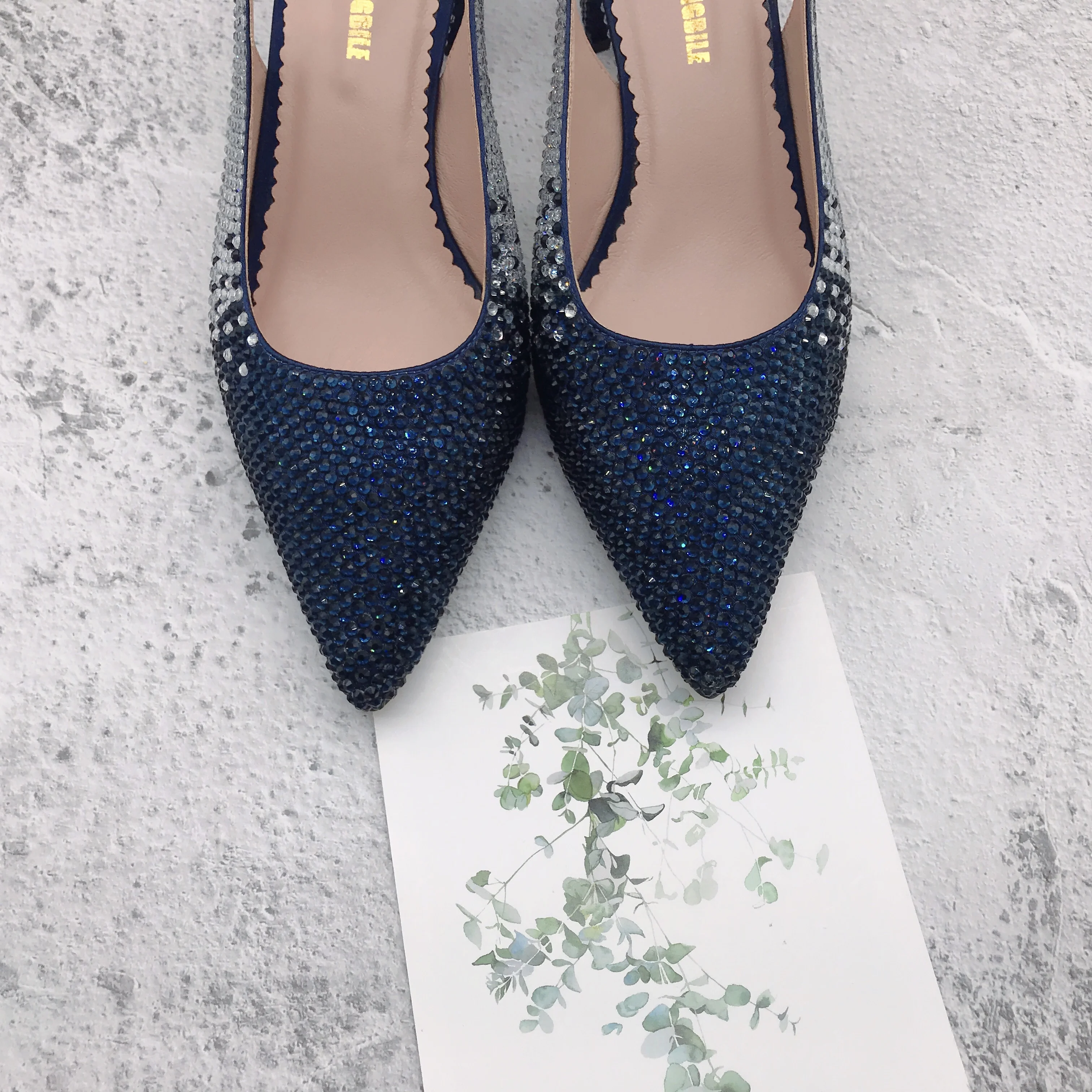 Custom Made Navy Blue Silver  Crystal African Shoes With Matching Bag Set SlingBacks Dress Pumps Big Size Low Heel Women Shoes