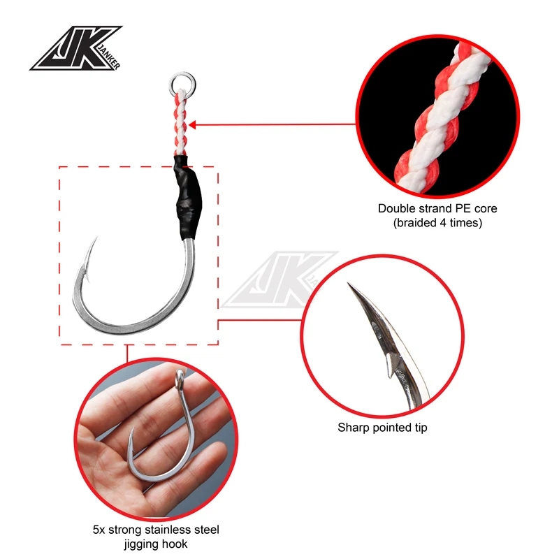 JK HVS Heavy Power Assist 7/0~13/0 Jigging Hooks Stainless Steel Lure Fishing Fishhook SaltwaterGame Catch Large Grouper 5X hook