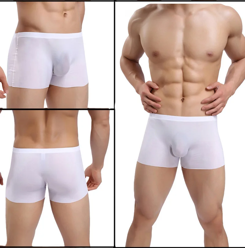 Calzoncillos Bóxer sin costuras para hombre, ropa interior Sexy transparente, ultrafina, seda de hielo, talla grande, novedad