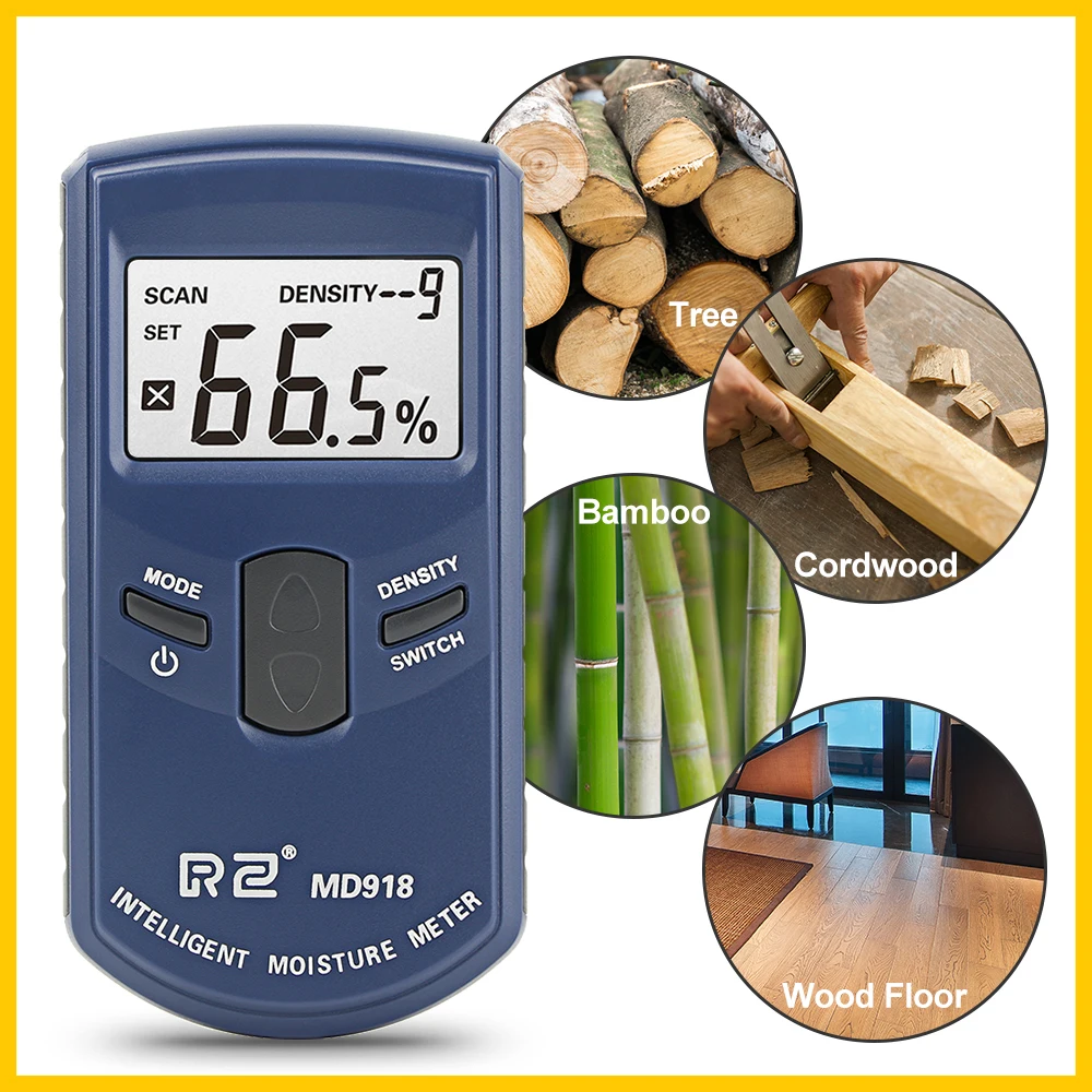 RZ Inductive Wood Timber Moisture Meter Hygrometer Timber Damp Detector Digital Moisture Meter for Wood 4~80% MD918-RZ