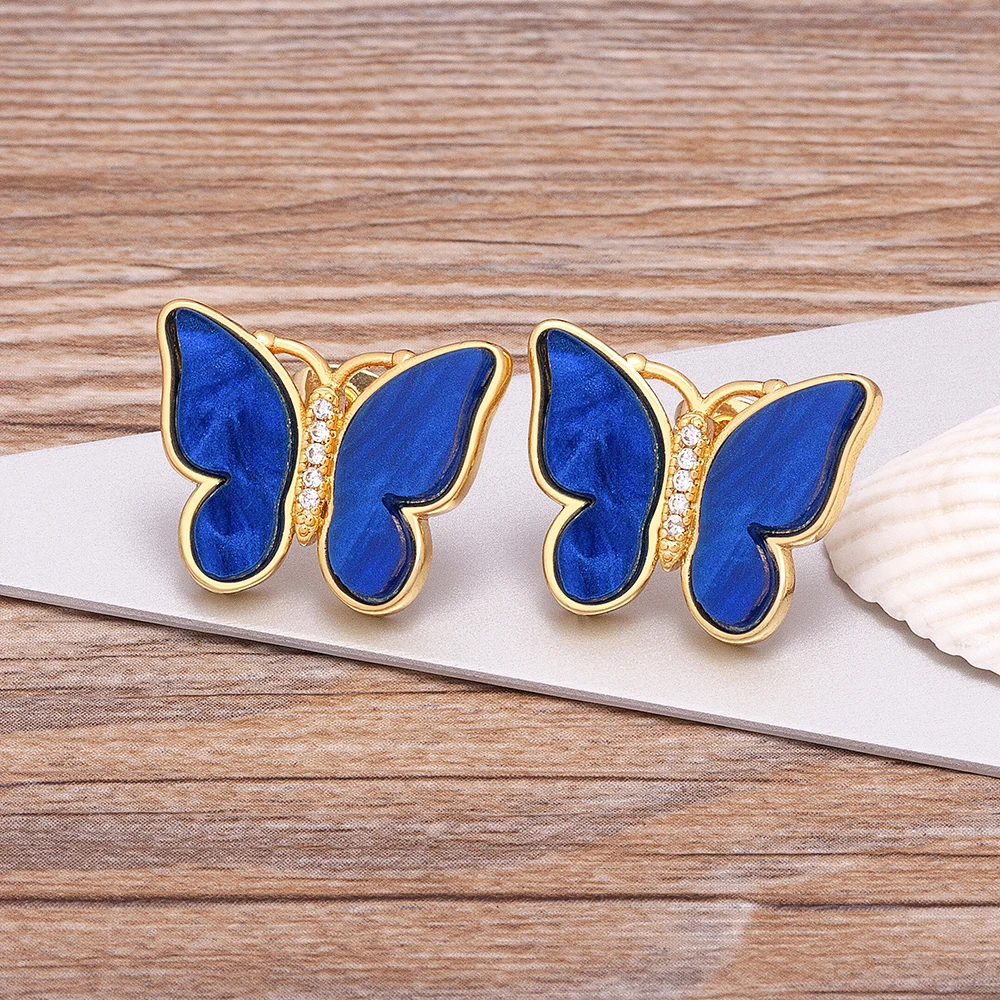 

New Design Hot Sale Fashion Luxury 9 Colors Shell Boho Butterfly Stud Earrings for Women Lucky Romantic Anniversary Jewelry