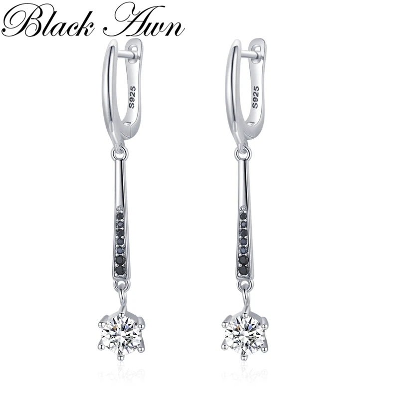 Black Awn Hoop Earrings for Women Classic Silver Color Trendy Spinel Engagement Fashion Jewelry I216