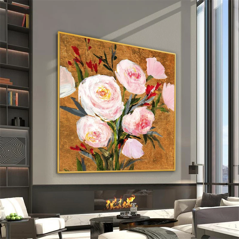 EECAMAIL 5D DIY Full Diamond Painting No Frame Gold Leaf Peony Flowers Living Room Porch Hanging Painting Diamond Embroidery