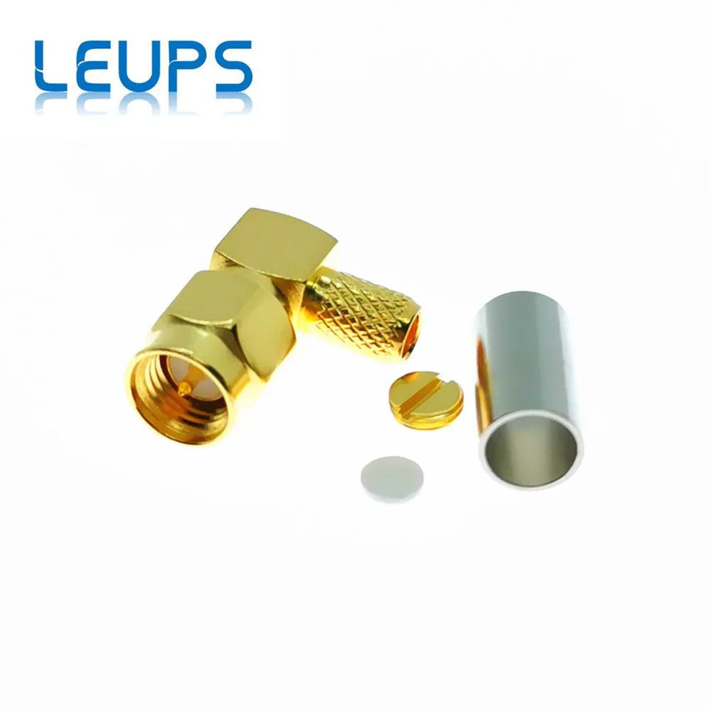 Right Angle SMA Male Plug Or RP-SMA Male Jack Crimp RG58 RG142 LMR195 RG400 RF Connector