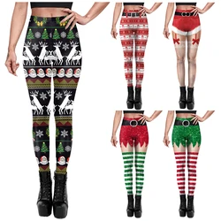 VIP FASHION Striped Belt Print Sexy High Waist Fitness Sports Women's Elastic Trousers Female Xmas Pants