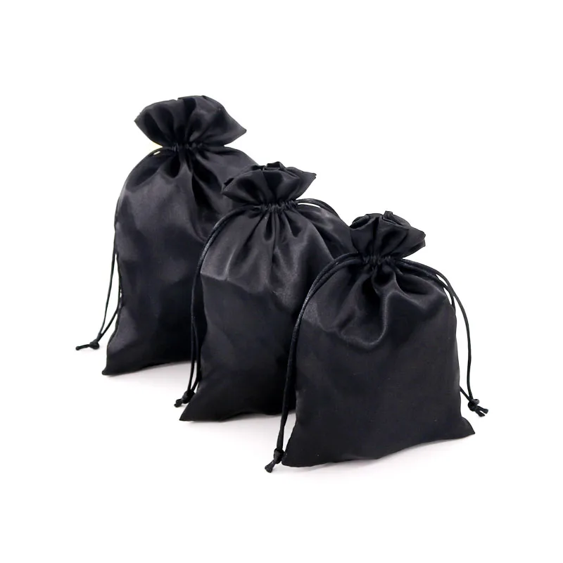 New Fashion Smooth Silk Satin Bags 10pcs/lot 8x10 9x12cm Black Cloth Drawstring Gift Bag Charms Necklace Jewelry Packaging Bags