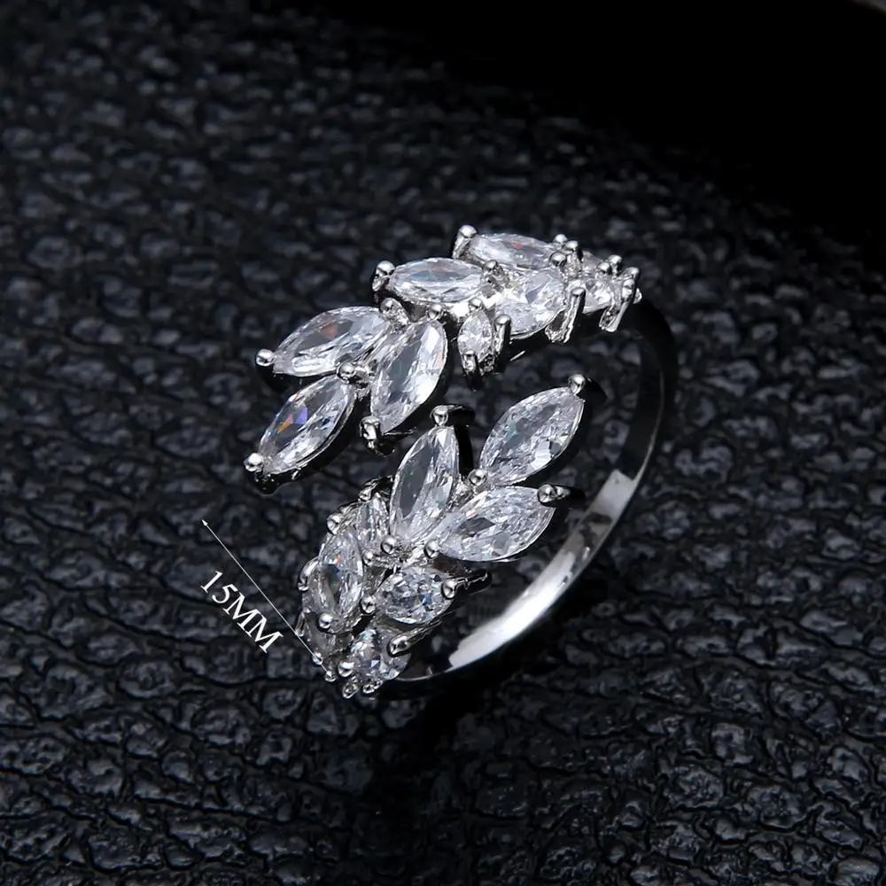 New Design Luxury AAA Zircon Olive Branch Statement Ring for Women Cubic Zircon Finger Rings Beads Charm Ring J1852