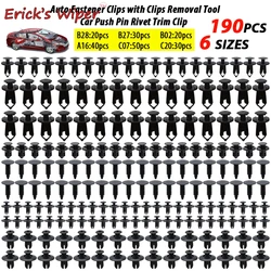 Erick's Wiper 190Pcs Universal Auto Fastener Clips Plastic Fastener Rivet Clips 6 Sizes Car Push Pin Rivet Trim Clips Fastener