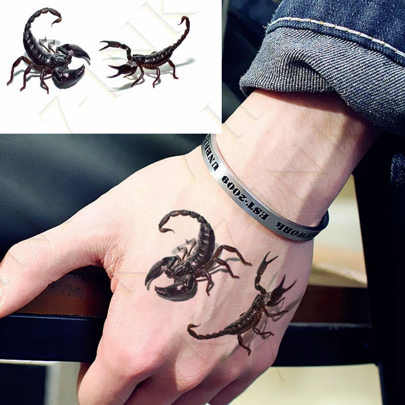 Faux Tatouage Temporaire Imperméable pour Homme et Femme, Autocollant 3D, Scorpion, Oiseau, Poisson, Animal, Visage, Corps, Art, Pieds, Bras, Flash