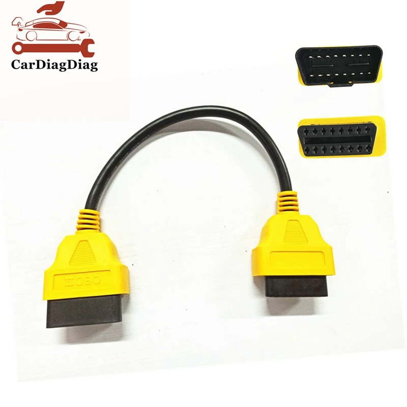 Lowest Price OBD2 16Pin Extension Cable adapter 30cm 16 Pin Male to Female OBDII Yellow Extension Cable Connector