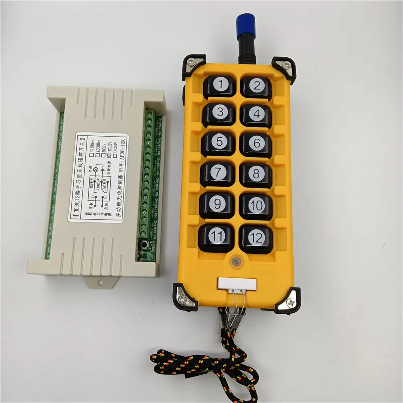 3000m DC12V 24V 12CH Radio Controller RF Wireless Remote Control Overhead travelling crane System Receiver Numer button Remote