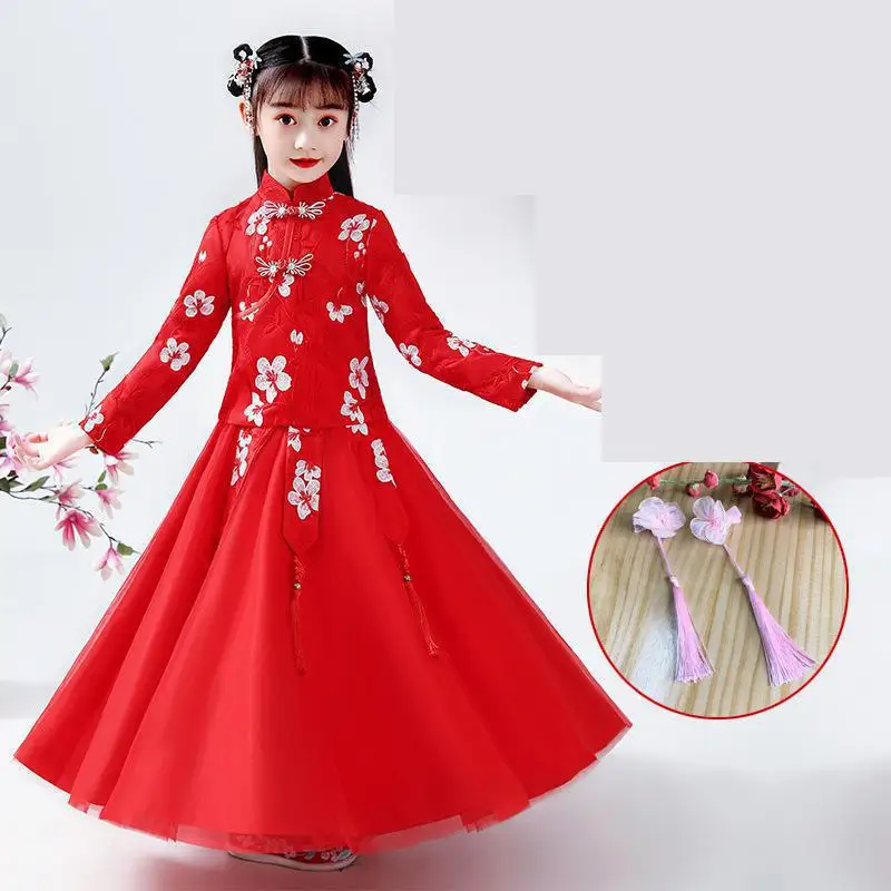 Trẻ Em Thêu Cổ Hanfu Trẻ Em Trung Quốc Đáng Yêu Đường Phù Hợp Với Truyền Thống Đảng VÁY ĐẦM Chụp Ảnh Thực Hiện Trang Phục