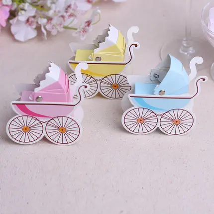 Free Shipping 50pcs/lot BABY SHOWER Wholesale price colorful baby carriage style  favors box