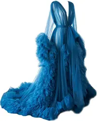 Elegant Bridal Fluffy Tulle Maternity Robes Custom Made Women Long Dresses Photo Shoot Beach Birthday Party Bathrobe Sleepwear