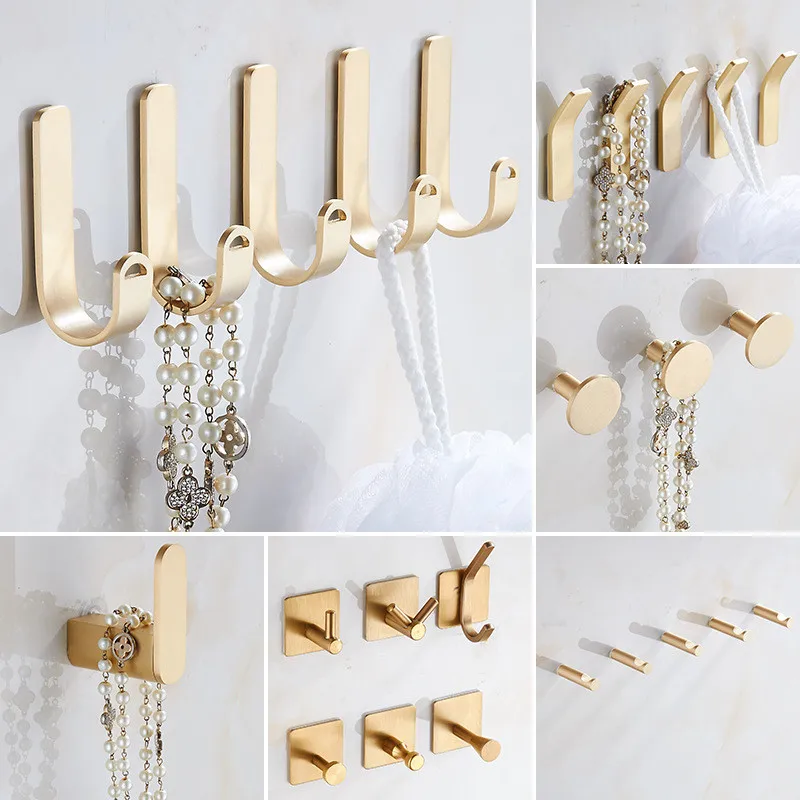 Brass Wall Hook Bathroom Hanger Clothes Coat Robe Towel Hooks Gold Small Hook For Keys Hat Restroom Accessories