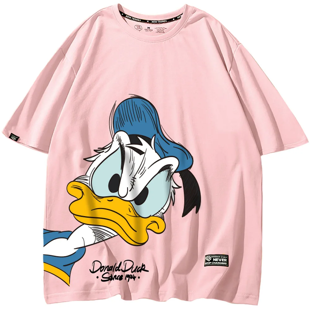 Disney T-Shirt Fashion Donald Duck Cartoon Print Harajuku Unisex Couples Women Short Sleeve Tee Tops 10 Colors Streetwear Female