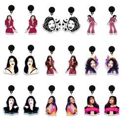 Orecchini orecchini pendenti in acrilico nero bellissimo cantante Selena Pattern orecchini Anime Cartoon Girl Character Stud orecchini H