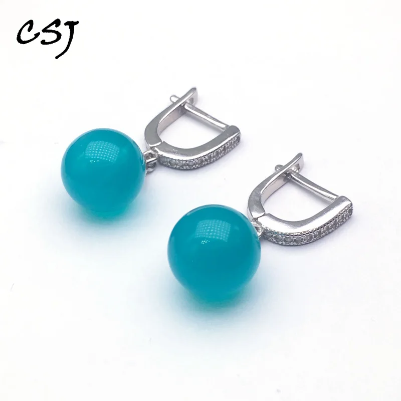 CSJ – boucles d'oreilles rondes en Amazonite 100% naturelle, élégantes, en argent Sterling 925, bijoux fins pour femmes, cadeau de fête de fiançailles ou de mariage