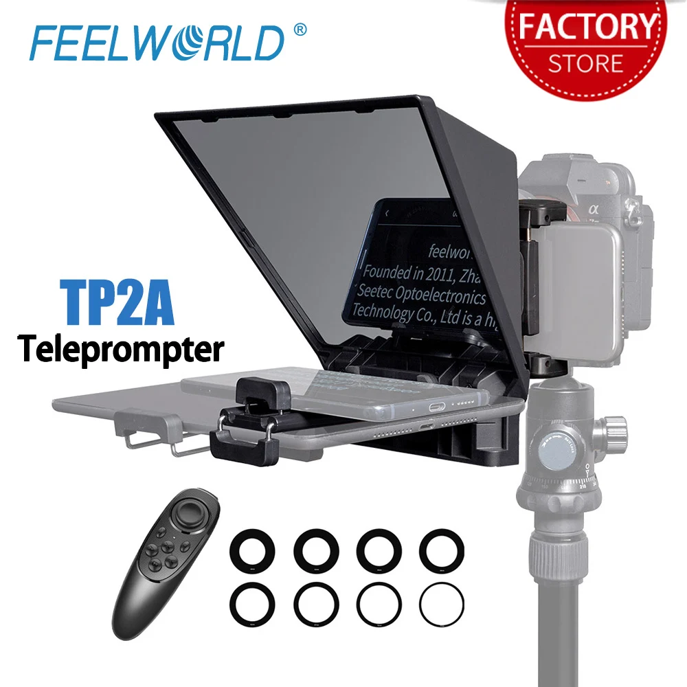 FEELWORLD TP2A มินิ teleprompter 8นิ้วแบบพกพารองรับใต้8 "สมาร์ทโฟนแท็บเล็ตแจ้งสมาร์ทโฟน DSLR กล้องบลูทูธ