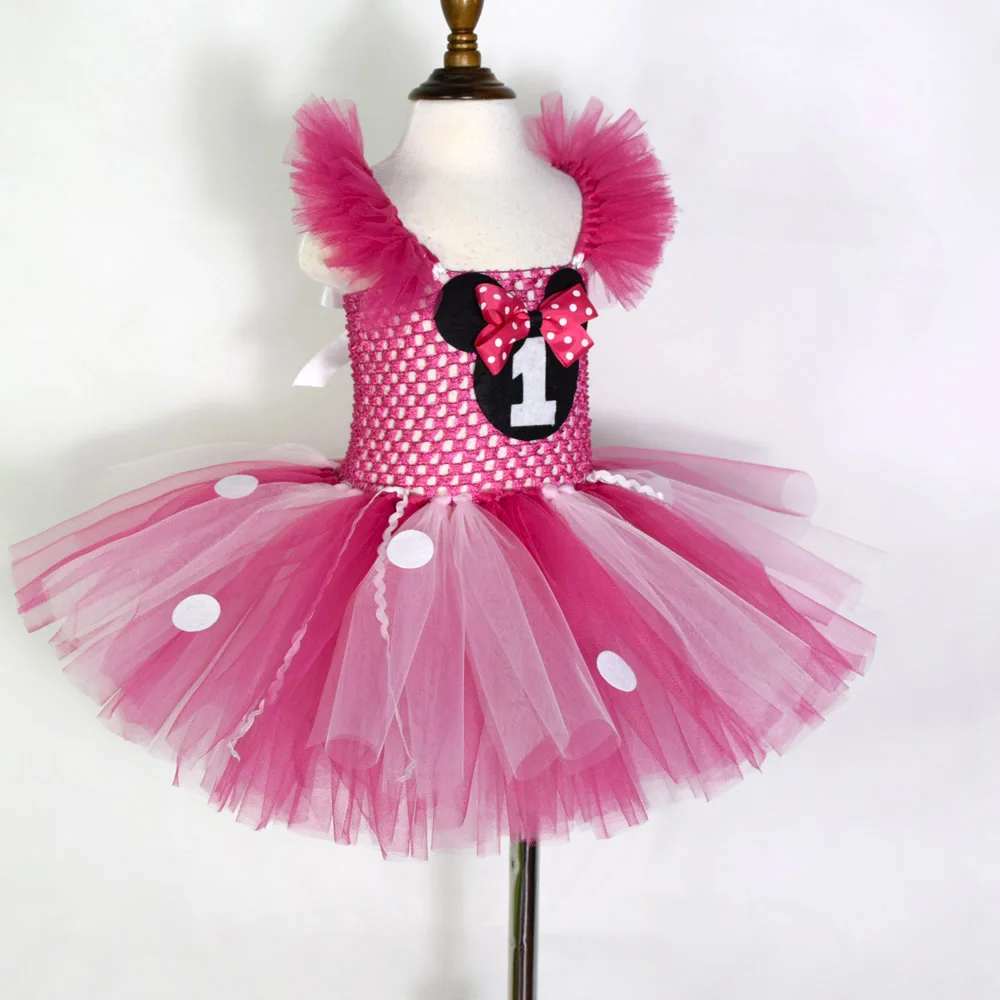 Minnie Tutu Dress and Mouse Ears Headband Set Hot Pink Mouse Birthday Tutu Dresses Minnie Tutu Costume for Girls 1-12Y