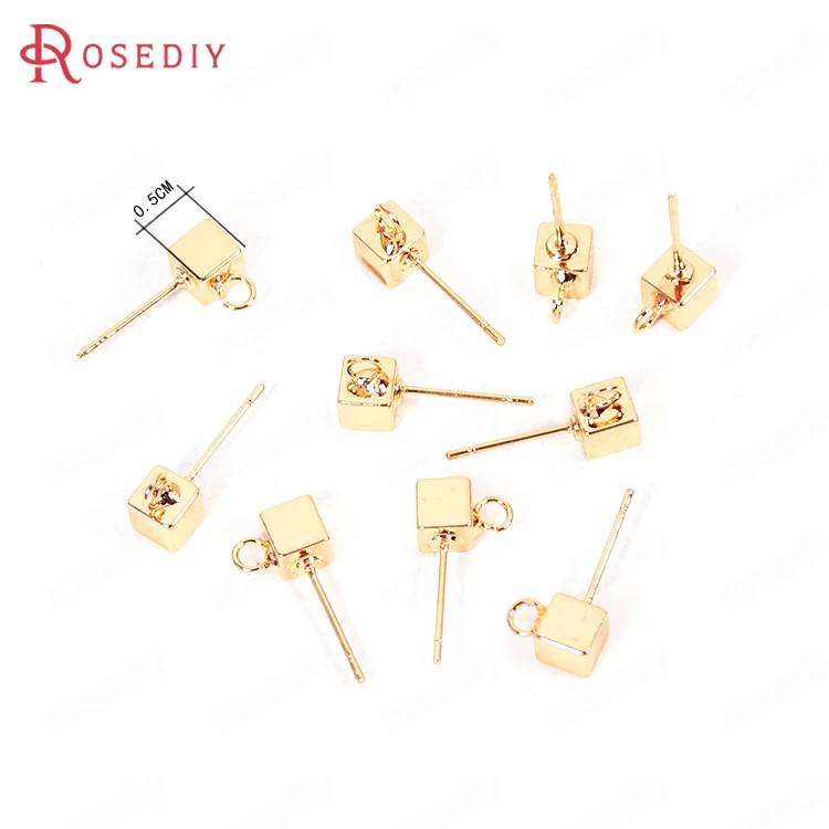 (F584)10 pieces Gold Color Plated Brass Cube with Hanging Hole Stud Earrings Diy Jewelry Findings  Accessories Wholesale