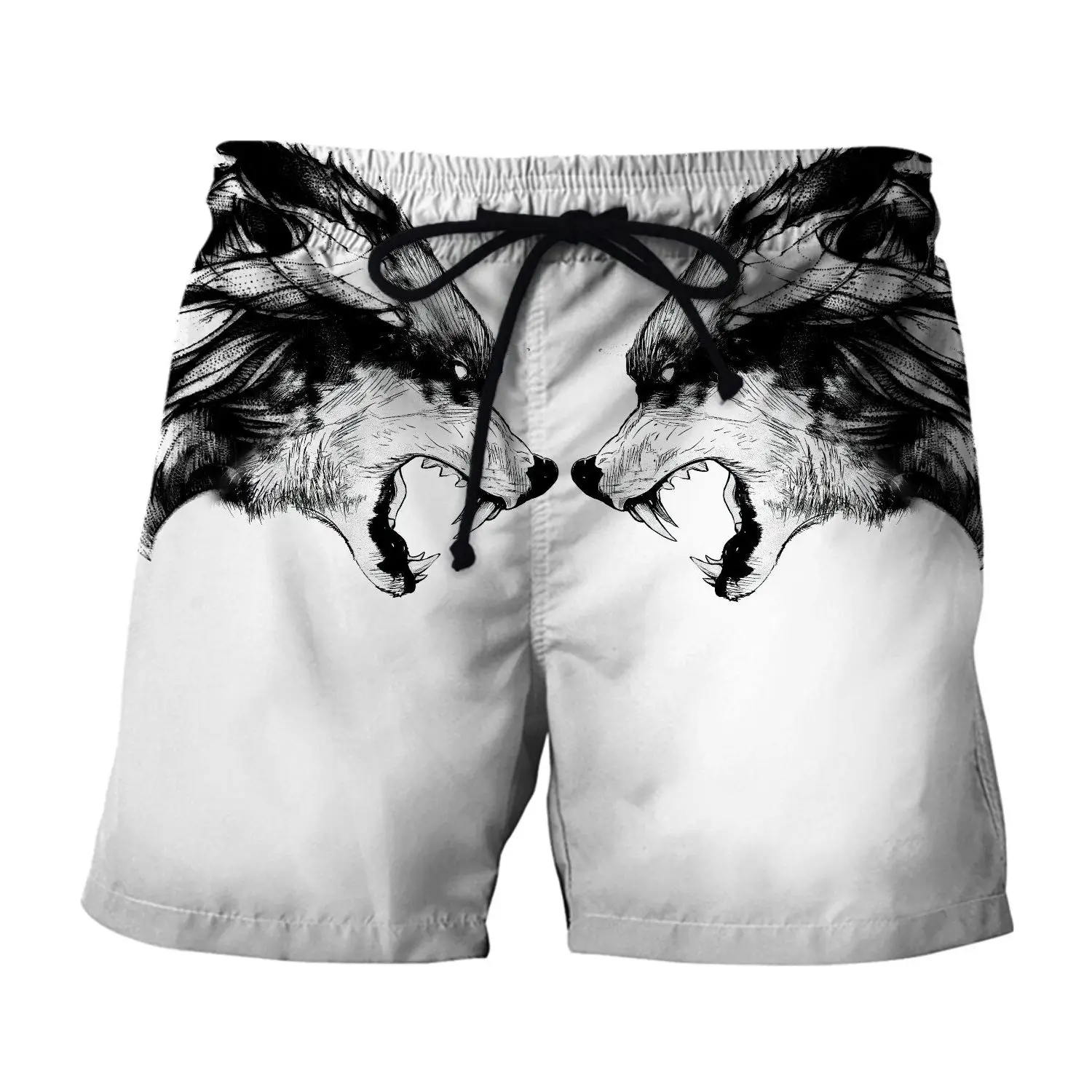 Mens Elastic Waist Shorts Night Wolf Tattoo 3D Print Summer Beach Shorts Unisex Streetwear Harajuku Casual Quick Dry Baggys 002