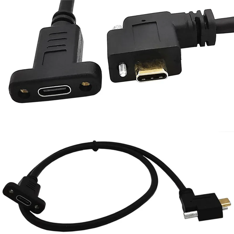 Tornillo de montaje en panel hembra USB 3,1 tipo C a datos macho USB-C de 90 grados arriba, abajo, izquierda y derecha con cable de tornillo 0,3 m 0,6 m 1,0 m