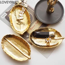Golden Ceramic Leaves Plate Tree Leaf Jewelry Snacks Dessert Silver Storage Tray Rose Gold Ceramics Jewelry Enamel Trinket Dish