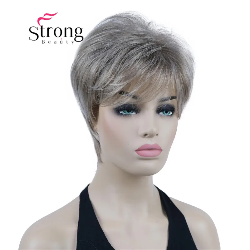 StrongBeauty Short Layered Brown Blonde Wig Shag Classic Cap Women\'s Full Synthetic Wigs COLOUR CHOICES