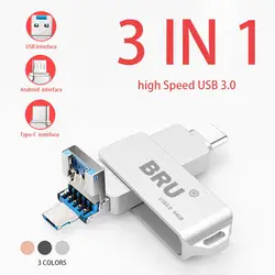 BRU 3In1 Otg Usb Flash Drive 3.0 For iPhone15/16 Pen DriveType C Android High Speed Usb Memory Stick 64gb 128gb 256gb Pendrive